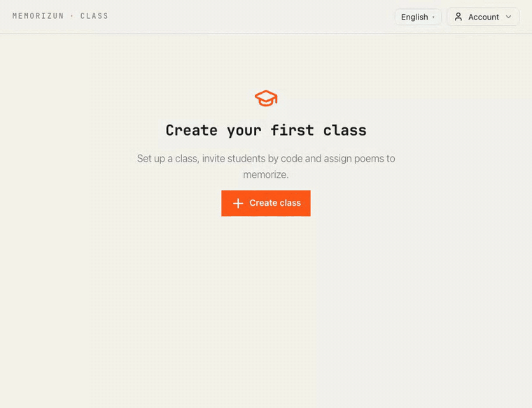 Full flow: create a class, assign a poem, student memorizes