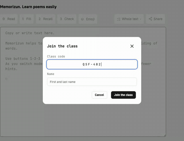 Student joins via link and memorizes the text