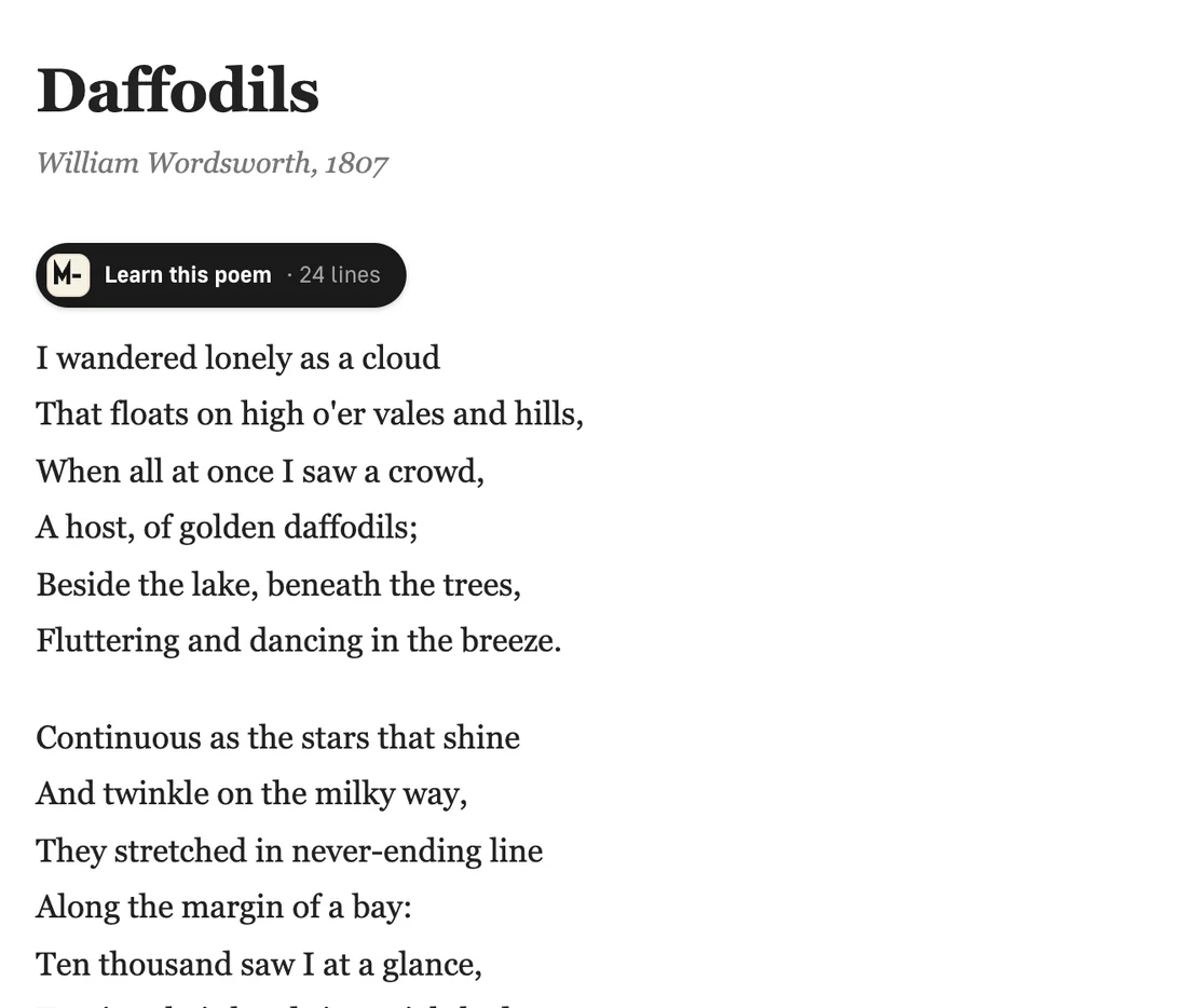 A “Learn this poem” button above the poem